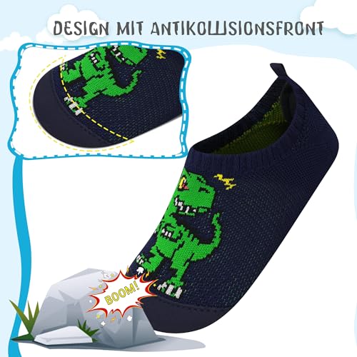 Kyopp Hausschuhe Kinder Junge Mädchen Pantoffeln Rutschfest Barfussschuhe Kindergarten Slippers für Atmungsaktive Weich Lauflernschuhe Kleinkinder Schuhe(Dinosaurier-2233 28/29EU)
