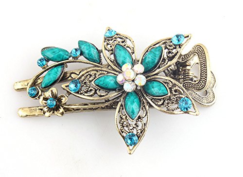 BEYLEG Blue Women's Vintage Crystal Petal Hair Clip Head Wear BE-04