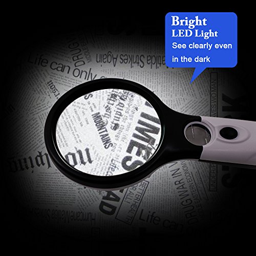 SourceTon Handheld Magnifier with 3 LED Light, 3X 45X Magnifying Glass Lens Jewelry Loupe, with High Clarity Lightweight Ideal for Reading, Crafts, Hobby, Black and White, Pack of 2 Pieces