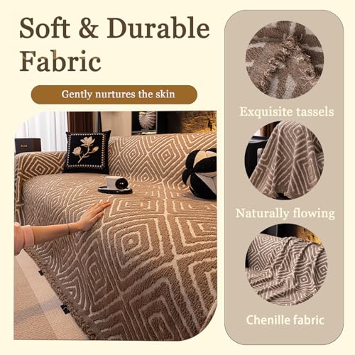 Plaid doux en peluche courte pour canapés couleur lightbrown texturée - 2