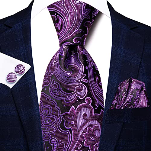 Image of Hi-Tie Men 63inches Tie Set Extra Long Necktie Paisley Tie Pocket Suqare Cufflinks Big and Tall Men Tie