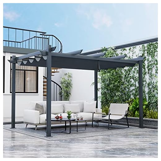 COSTWAY Large Metal Garden Pergola with Retractable Roof, 10x13ft Large Garden Pergola with Canopy Sun Shade for Outdoor, Aluminum Gazebo for Patio Party BBQ (Gray)