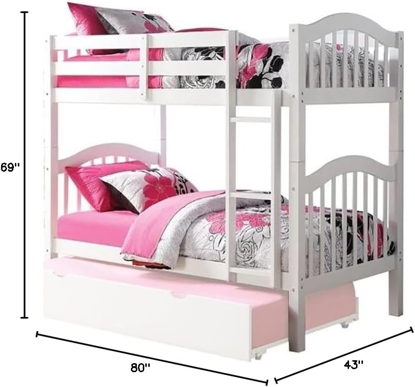 BOWERY HILL Twin Over Twin Bunk Bed in White with Ladder and Guard Rail, Convertible into Two Twin Beds
