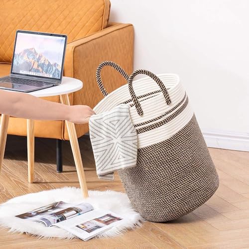 Image of Laundry Basket for Clothes | Toy Storage Basket | Washing clothes Storage Basket | Cotton Rope Baskets | Multi-Purpose Use Big Size Laundry Basket | Dirty Cloth Baskets Jute | 38x38x46 cm