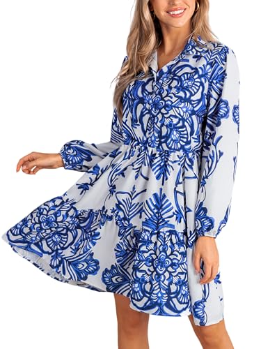 Image of CUPSHE Women's 2025 Fall Dress Long Sleeve V Neck Button Floral Tunic Ruffled Casual Flowy Mini Summer Dress
