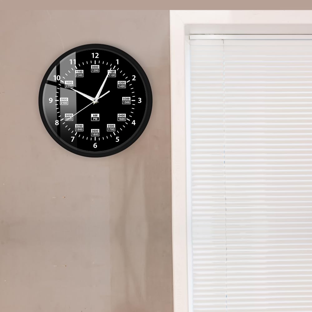 Orologio da parete militare da 30,5 cm, 24 ore, silenzioso, senza ticchettio, funzionamento a batteria, tempistica militare, con telaio in metallo, orologio da parete professionale per uomo