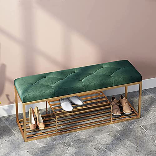 Banc pour chaussures rembourré en velours vert pour optimiser l'entrée