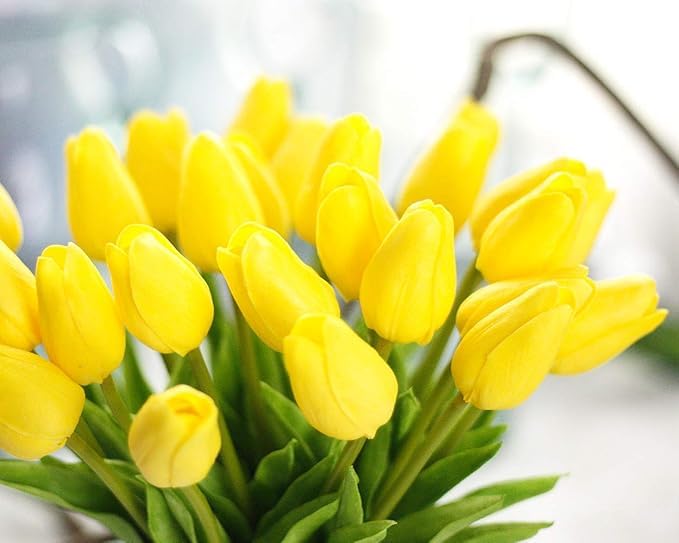 Image of CosaCentrum Beautiful Decorative Artificial Tulip Flower Bunches for Home decor (Yellow, Pack of 5)