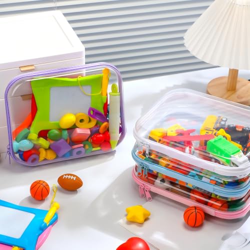 Image of Hoolerry 4 Pcs Hard Clear Zipper Case Makeup Bags Plastic Zipper Pouch Transparent Storage Box Containers for Cosmetics, Snacks, Building Blocks, Puzzles(Clear,9.8 x 7.9 x 2 in,Multicolor)