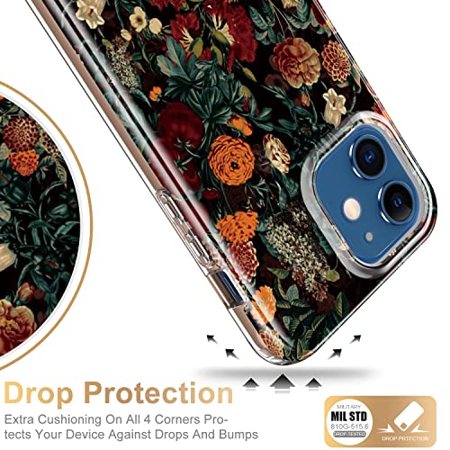 Esdot Iphone 12 Case,Iphone 12 Pro Case With Built-In Screen Protector,Rugged Cover With Fashionable Designs For Women Girls,Protective Phone Case For Iphone 12/12 Pro 6.1" Flower Garden #TOP3
