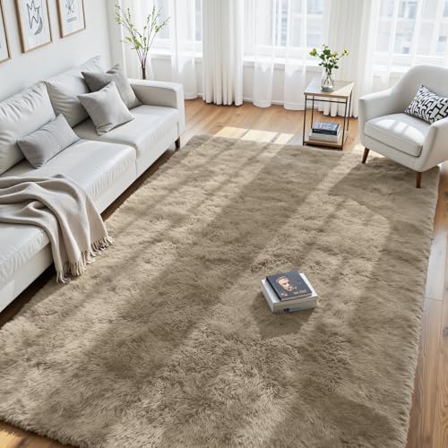 Amazon.com: 8x10 Area Rug for Living Room, Ultra Soft Fluffy Grey Camel ...