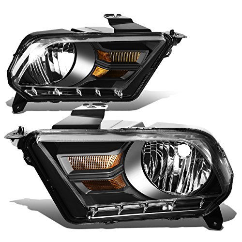 Pair of Black Housing Amber Corner Headlights Assembly Lamps Compatible with Ford Mustang 5th Gen 10-14