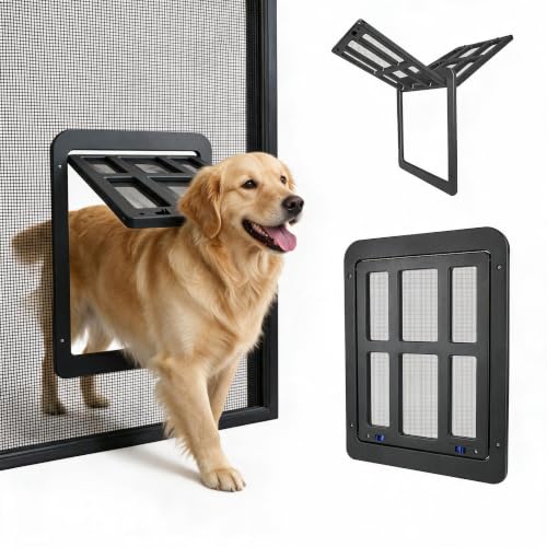 Enjoying Hund Fliegengittertür Katzentür mit Magnetklappe Abschließbar Hundetüren für Schiebetür, Bildschirmtür, Fenster - 28 x 33 cm