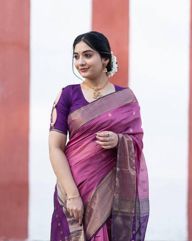 Image of Women's Banarasi Style Pure Kanjivaram Silk Jacquard Kanchipuram Pattu Saree With Un-Stiched Blouse (Pink)
