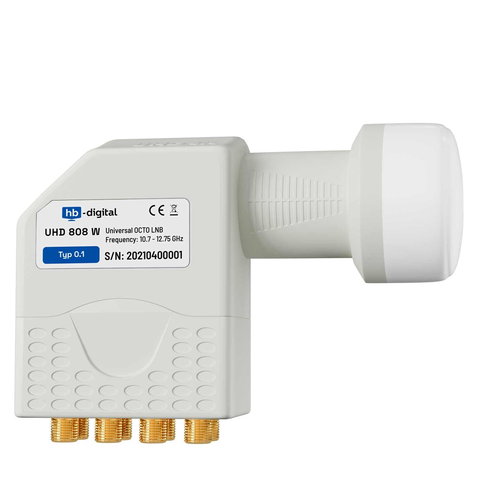HB-DIGITAL Octo LNB LNC 8 participantes Direct Full HD TV 3D 4K UHD + contactos chapados en Oro + protección climática (Extensible) con 16 F-Plug chapados en Oro Gratis