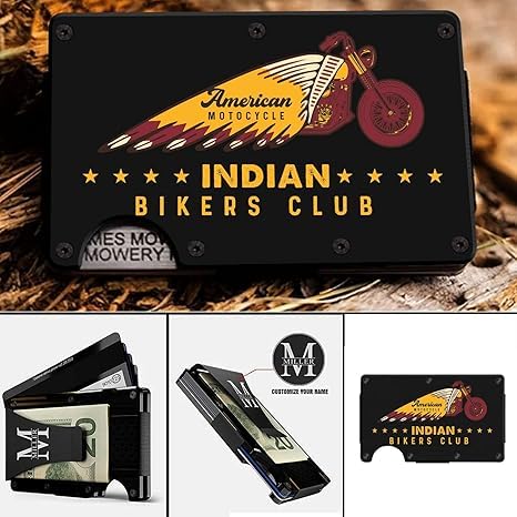 Slim Wallet With Money Clip, Vintage American Motorcycle Indian Bikers Club Biker Slim Blocking Metal Pocket Credit Card Holder Wallet For Dad Grandpa Son Fathers day, 3.35 x 2.13, Black4