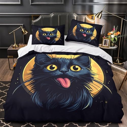 Parure de Lit 200x200 Chat Noir en Microfibre Premium Haute Densité