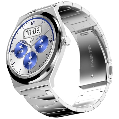 Image of Pebble Royale Steel Luxury Metal Smartwatch | Ultra-Slim Stainless Steel Body, 1.43 inch Ultra AMOLED Display, Always-On Display, Bluetooth Calling, DIY Watch Faces - Silver