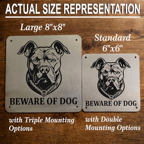 Image of Beware of Dog Sign, Pitbull, 8x8 Inch, Durable Steel, Triple Mount