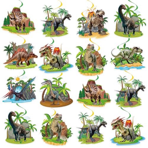 Image of 40Pcs Dinosaur Hanging Swirl Decorations, Cute Dinosaur Birthday Party Ceiling Hanging Swirls Dino Foil Swirls Streamers for Dino Themed Birthday Baby Shower Party Decor Supplies