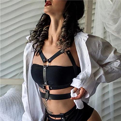 SUPKTHDY Damen Punk Gothic Leder Harness Brustgurte Cupless Lingerie Einstellbare Sex für Paare Extrem Sexy Art Dessous Gothic Fetisch Cosplay Party Kostüme Clubwear Erotisch Dessous