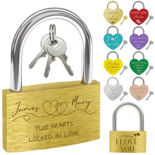 Custom Engraved Padlock Personalized Love Lock for Bridge Customized Name Date Heart Lock Name Date Couples Lover Padlock Gifts for Travel Trip Anniversary Valentines