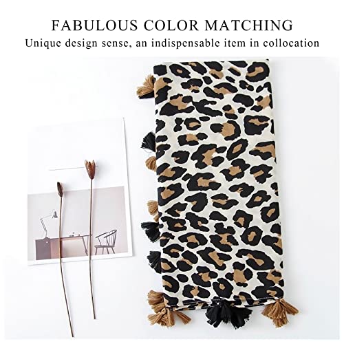 Women's Scarf Leopard Animal Print Classic Cotton Linen Scarves Tassels Long Warm Sunscreen Shawl Wrap All Season4