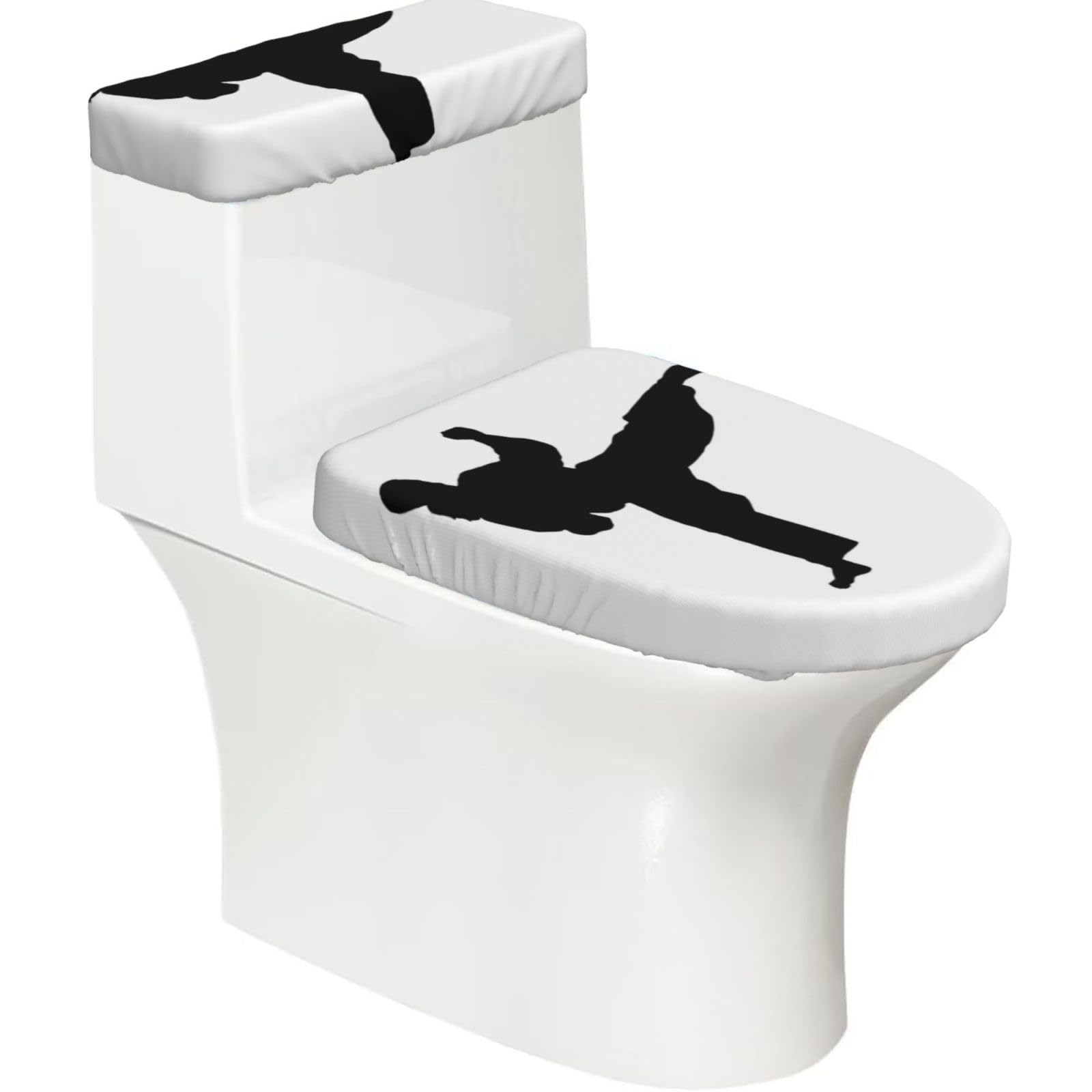 Karate Print Bathroom Decor Toilet Lid Cover And Tank Covers, Restroom Accessories Fits Most Round