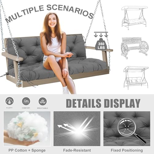 Image of Porch Swing Cushions Outdoor 40 inch x 40 Waterproof Swing Cushions 3 Seater Replacement with Backrest & 8 Ties 5 inch Thick Bench Swing Cushions for Outdoor Furniture Patio(Dark Gray)