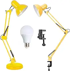 Luminária Mesa 2x1 Metal Abajur Lâmpada Base Garra Flex + Lâmpada LED GIMPO 811c Cor: Amarelo