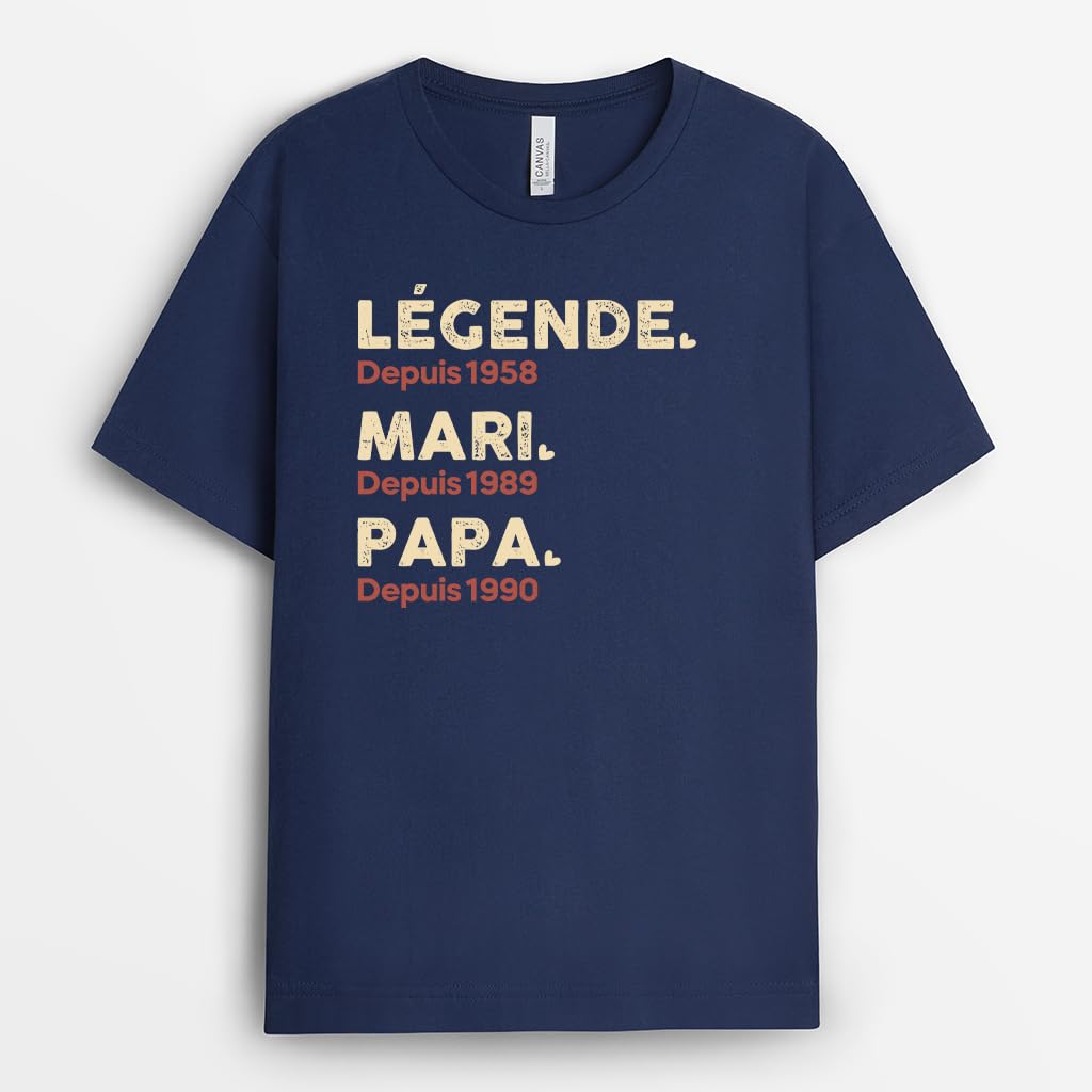 Cadeau Plus T-Shirt Personnalisé - Légende Mari Papa Papy Depuis - Tshirt Papa personnalisé, t Shirt Papi, Tee Shirt Homme Papy, Cadeaux Grand-père, Cadeau Papi personnalisé