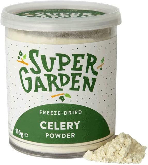 Liofilizowany Seler w Proszku  Smakowy, 100% Naturalny Liofilizowany Seler  Proszek Warzywny do Smoothies, Deserów i Nie tylko  Bez glutenu, konserwantów i dodatku cukru  od Super Garden (116g)