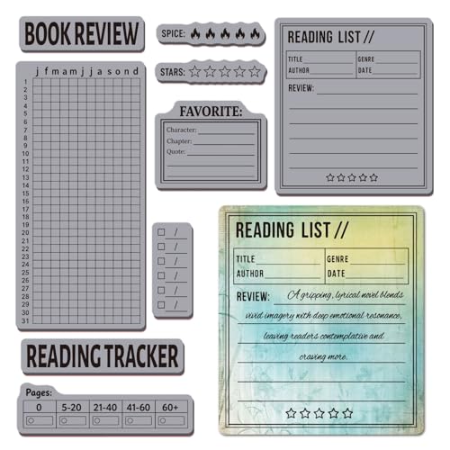 GLOBLELAND Rechteckiger Gummistempel für Buchbewertung, EVA-Material, Rot, 22x18cm, Leseverfolgung und Buchlistenmuster für Karten, Journaling, DIY-Basteln