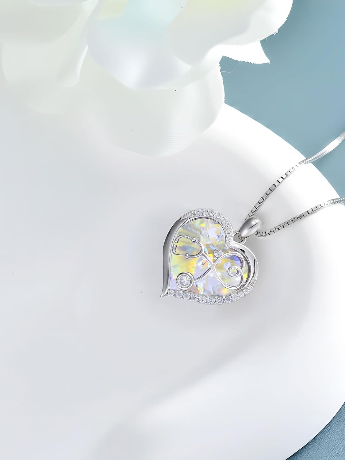 JKR Stethoscope Necklace for Women Birthstone Necklace Sterling Silver Jewelry Birthday Graduation Christmas Nurses Gifts for Nurse Doctor Medical Student Mom Wife Her