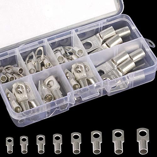 Bolt Hole Tinned Copper Terminals Set - SOOKIN 60 PCS SC Terminals Wire terminals Connector Cable lugs Ring Battery Terminal End Kit with Storage Box - for Marine, Automotive,Electric