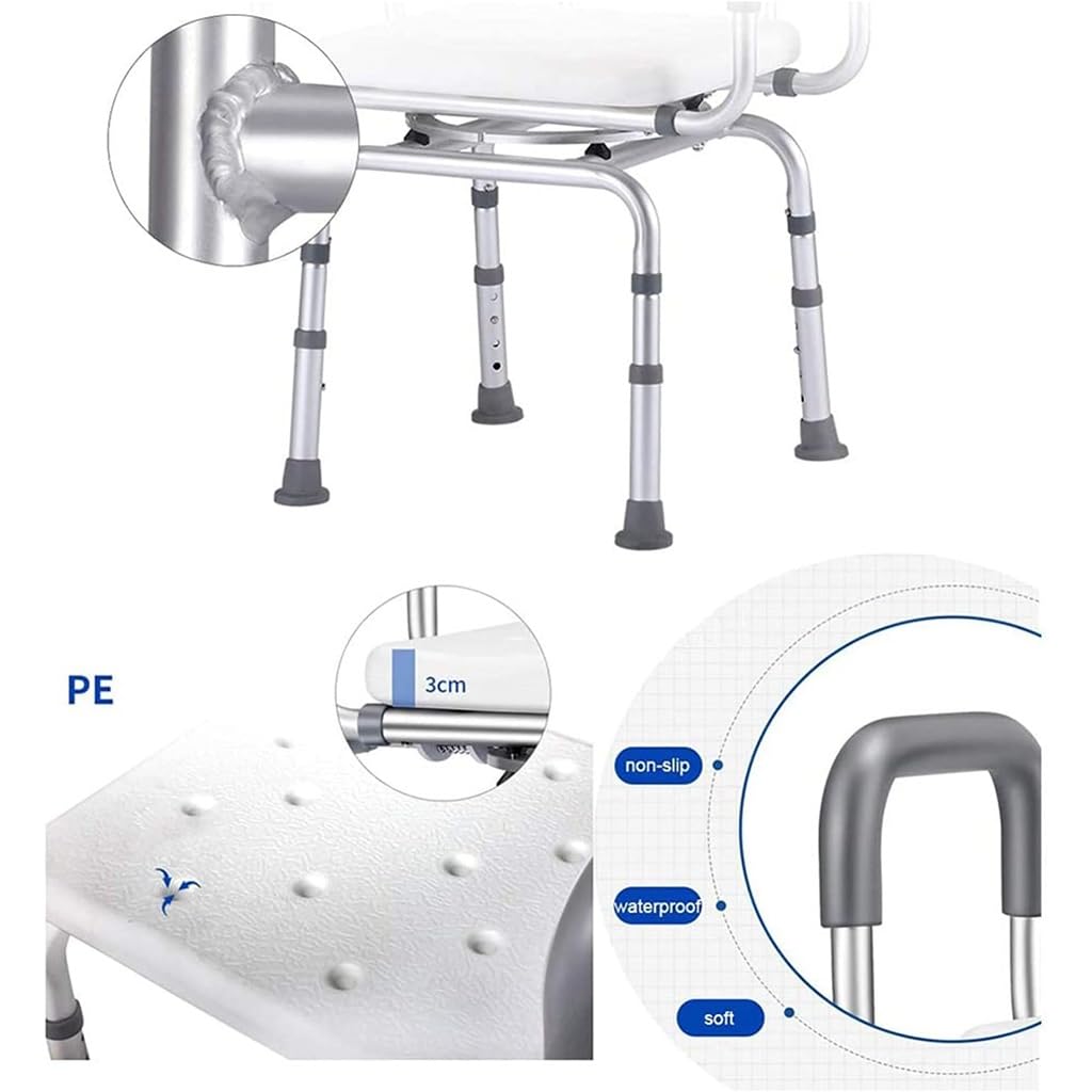 Silla de ducha giratoria de seguridad antideslizante for baño, asiento de bañera giratorio de 360 ​​° con brazos y respaldo, banco de baño estrecho for personas mayores, discapacitadas y mujeres embar