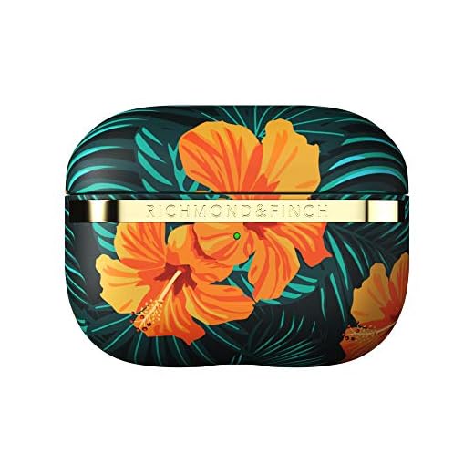 RICHMOND & FINCH Kompatibla med Airpods Pro skal, Airpodsskal med Orange Hibiskus design, chockabsorberande, reptålig, kompatibel med trådlös laddning, fullt skyddande skal för Airpods Pro