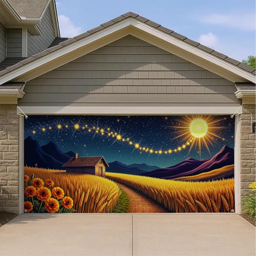 Décoration porte de garage tournesol vintage rustique 400x180 cm