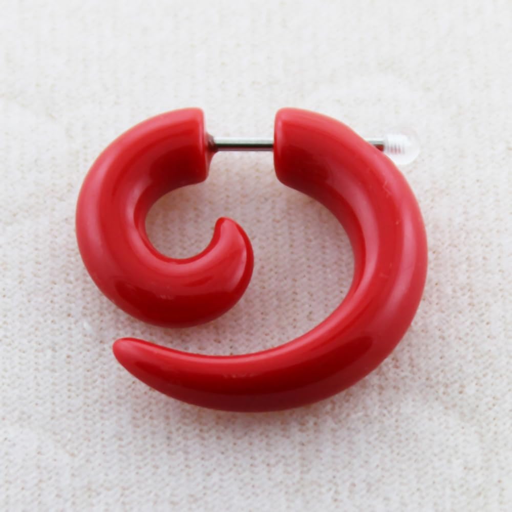 Solid Red Spiral UV Acrylic with 16 Gauge 316L Surgical Steel Fake Ear plug - Fauxs Plug - Gauge Earring Body Piercing Jewelry