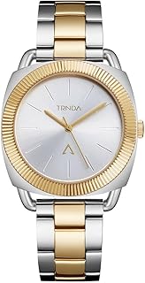 ساعة للنساء من ترندا، بهيكل فضي من الفولاذ المقاوم للصدأ وسوار ذهبي وفضي من الفولاذ المقاوم للصدأ