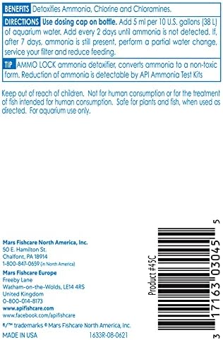 API AMMO-LOCK Freshwater and Saltwater Aquarium Ammonia Detoxifier 118 ml Bottle