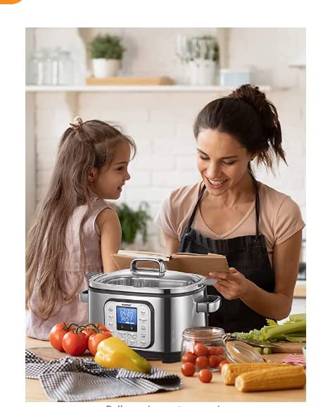 Slow-Cooker-HOUSNAT-10-in-1-Programmable-Cooker-6Qt-Stainless-Steel-Rice-Cooker-Yogurt-Maker-Delay-Start-Steaming-Rack-and-Glass-Lid-Adjustable-TempTime-for-Slow-Cook-with-Digital-Timer