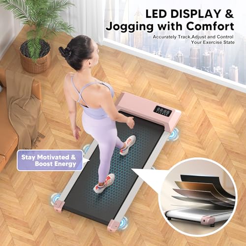 DeerRun Walking Pad 2 in 1 Under Desk Treadmill, 2.5HP Low Noise Walking Pad Running Jogging Machine with Remote Control for Home Office, Lightweight Portable Desk Treadmill Installation Free