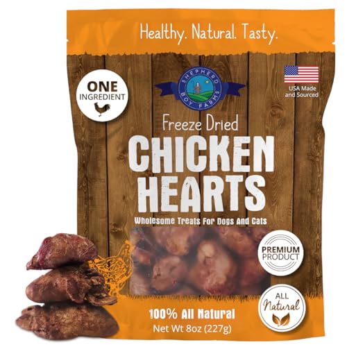 Shepherd Boy Farms Freeze Dried Chicken Hearts for Dogs & Cats - 100% Natural Single-Ingredient Dog Treats & Cat Treats High-Protein Organ Meat Grain Free Made in USA 8oz