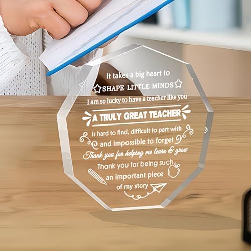 Image of DIGI ARTS Hexagonal Acrylic Crystal Keepsake Cherished Teacher Appreciation Gift for Birthdays, Retirement & Christmas | Perfect from Students