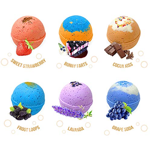 Natural Bath Bombs for Women Relaxing Made in USA with Epsom Salt, Moisturizing Olive Oil and Coconut Oil, 12 Fizzies Different Aromatherapy Scents, Gift for Women and Kids