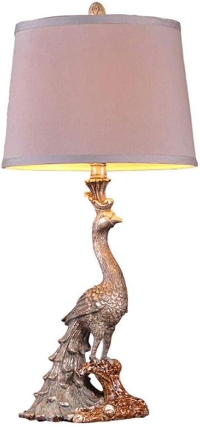 Retro Resin European Peacock Style Luxury Decorative Bedroom Bedside Fabric shade E27 Light Source Save Energy Desk