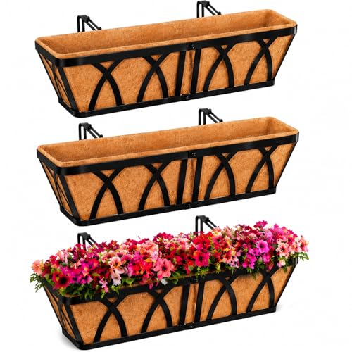 HKZ Deck Balcony Railing Planter Window Boxes - 3 Pack 24 Inch Planter Box, Balcony Planters Railing...