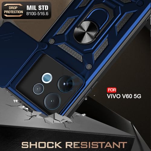 Image of AESTMO Tough Armor Vivo V60 / V60e / T4 Pro 5G Bumper Back Case Cover | Ring Holder & Sliding Camera Shield Cover | 360 Degree Protection Back Case Cover for Vivo V60 / V60e / T4 Pro 5G (Blue)