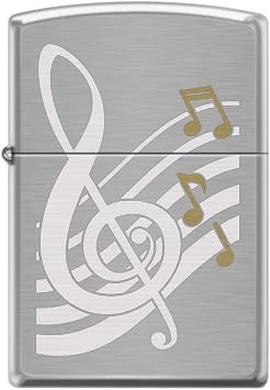 Zippo Lighter-Personalized Custom Message Engraved on Backside Music Notes Brushed Chrome Windproof Lighter Z5421